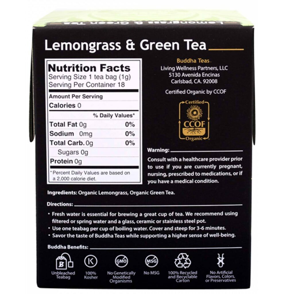 Buddha Teas Chá Verde com Capim-Limão - 18 Saquinhos - Bem-Estar e Sabor Natural - Imagem 2