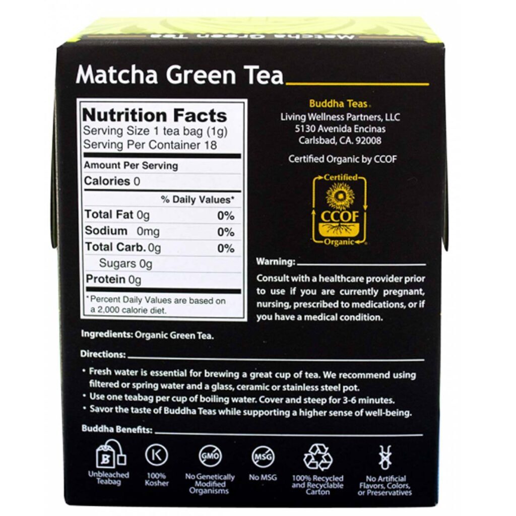 Buddha Teas Chá Verde Matcha - 18 Saquinhos de Chá Puro e Energizante - Imagem 2
