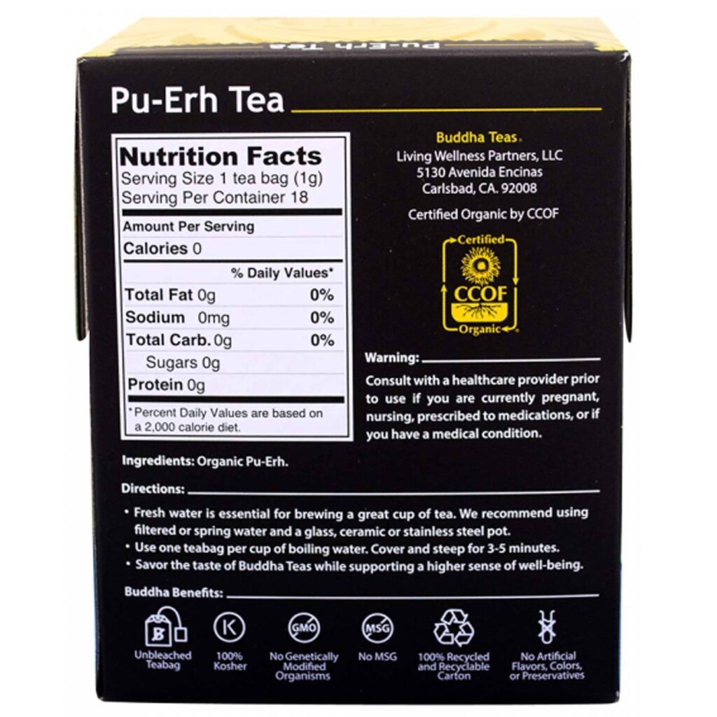 Buddha Teas Chá Pu-erh Puro - 18 Saquinhos de Chá para Bem-Estar e Digestão - Imagem 2