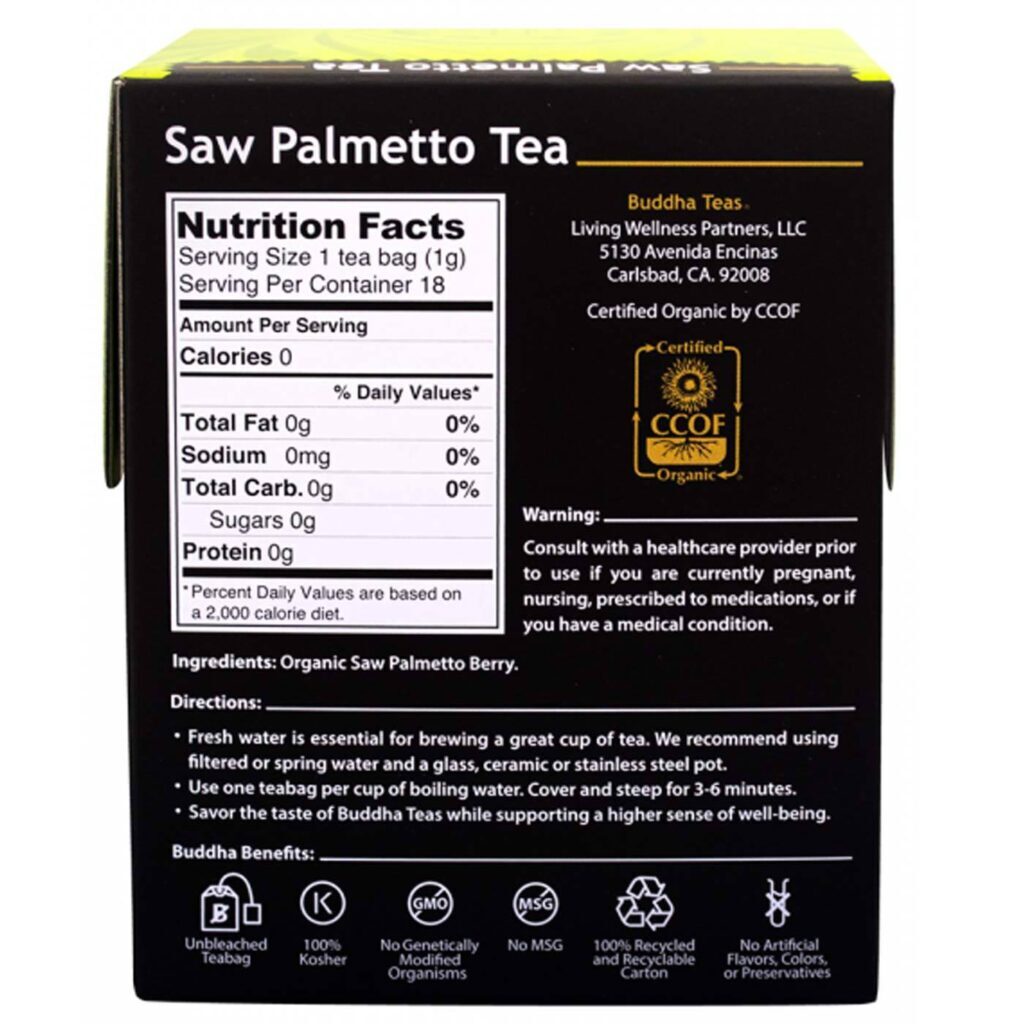 Buddha Teas Saw Palmetto: Chá de Ervas Puro - 18 Saquinhos para Bem-Estar Masculino - Imagem 2