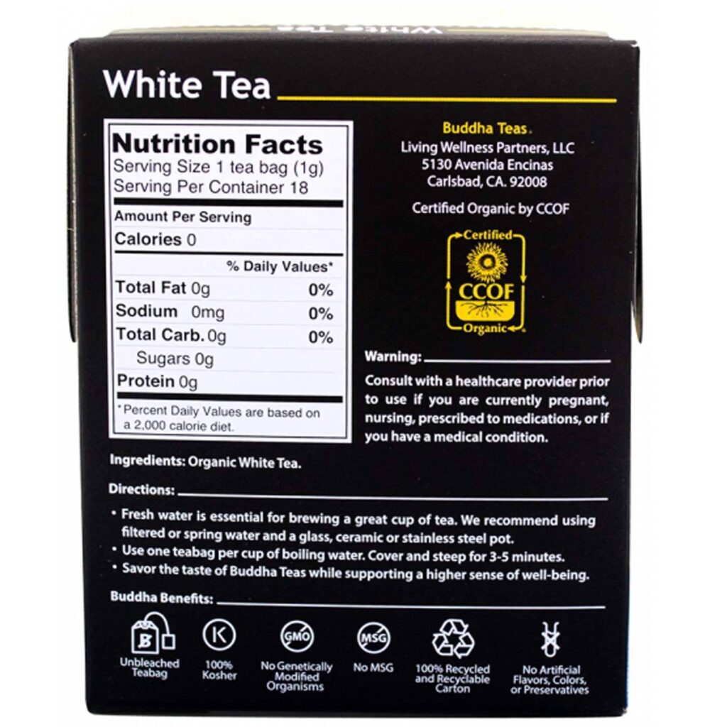 Buddha Teas Chá Branco Puro - 18 Saquinhos para Bem-Estar e Saúde - Imagem 2