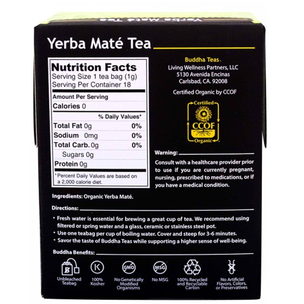 Buddha Teas Chá de Erva Mate - 18 Saquinhos: Energia Natural e Bem-Estar - Imagem 2