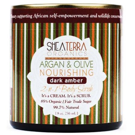 Shea Terra Orgânicos Argan and Olive 2-in-1 Body Scrub, Âmbar escuro - 8 oz