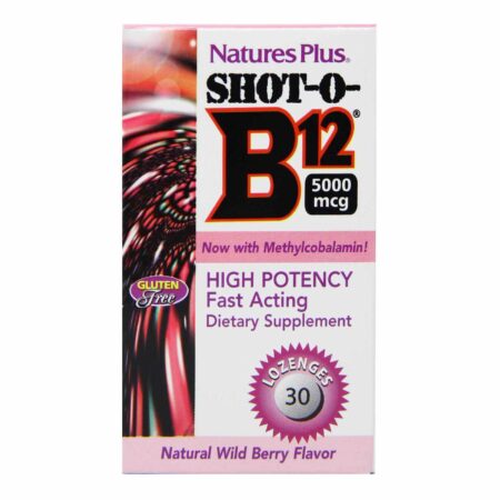 Nature's Plus, Shot-O-B12® 5,000 mcg, Frutos Silvestres - 30 Pastilhas