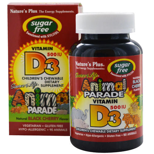 Nature's Plus Animal Parade® Vitamina D3 500 UI para Crianças - Sem Açúcar - 90 Comprimidos Mastigáveis