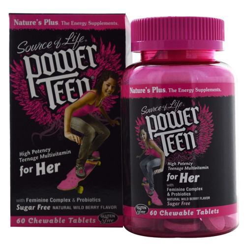 Nature's Plus Source of Life Power Teen For Her Frutos Silvestres 60 Tabletes Mastigáveis