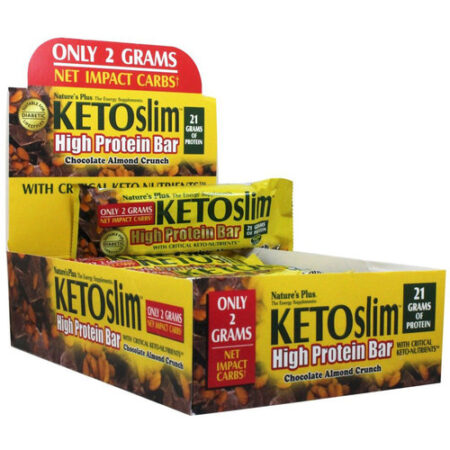 Nature's Plus, KETOslim High Barra de Proteínaras, Chocolate Crunch Amêndoa - 12 Barras