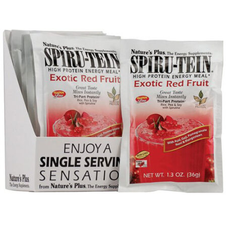 Nature's Plus, Proteína Spiru-Tein®, Fruta Vermelha Exótica - 8 Pacotes