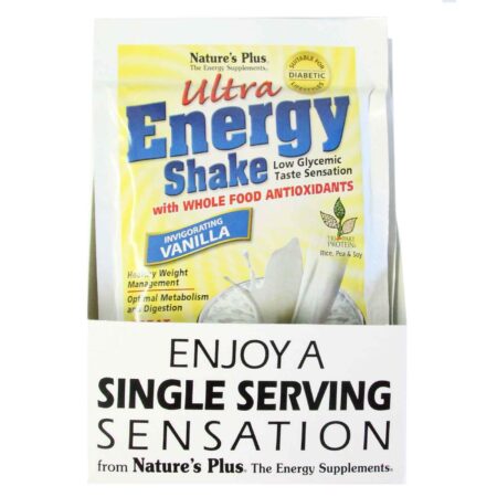 Nature's Plus, Shake Ultra Energia, Sabor Baunilha - 8 Pacotes