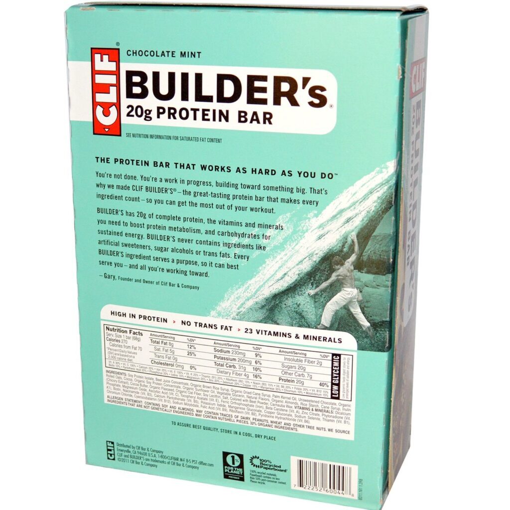 Clif Bar Builder's Barras de Proteína Sabor Chocolate Mentolado - 12 Unidades - Imagem 2