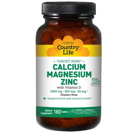 Country Life, Target-Mins® Cal-Mag-Zinc com Vitamina D - 180 Comprimidos