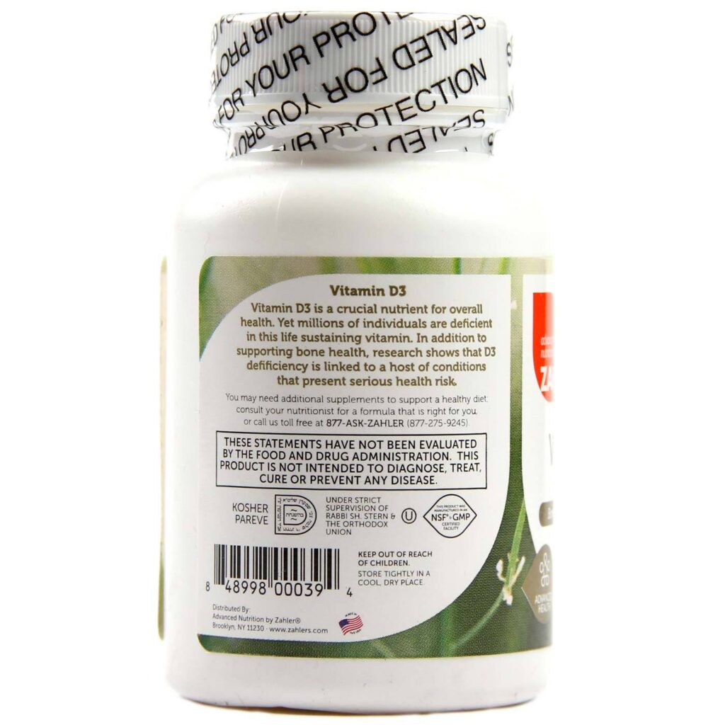 Vitamina D3 Fórmula Avançada Zahler 2.000 IU - 120 Cápsulas em Gel para Saúde Óssea e Imunidade - Imagem 3