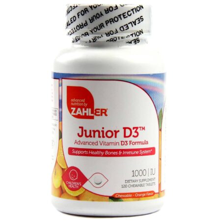 Zahler, Junior D3 1.000 IU Vitamina D - Sabor Laranja - 120 Tabletes Mastigáveis