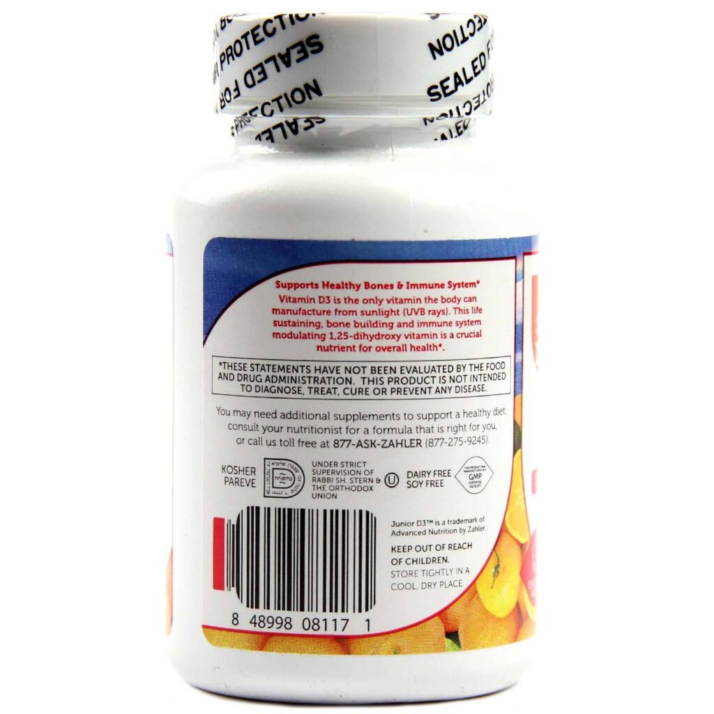 Zahler Junior D3 1.000 UI Vitamina D Sabor Laranja 120 Tabletes Mastigáveis - Imagem 3