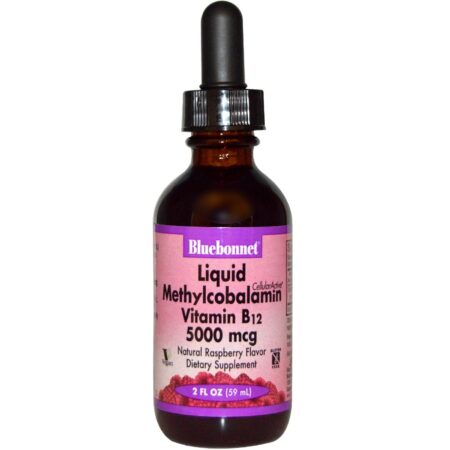 Bluebonnet Nutrition, Vitamina B12 Metilcobalamina Líquida 5,000 mcg, Framboesa - 59 ml