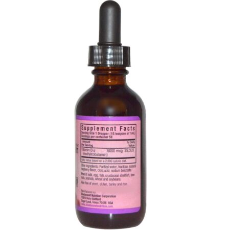 Bluebonnet Nutrition, Vitamina B12 Metilcobalamina Líquida 5,000 mcg, Framboesa - 59 ml - Image 2