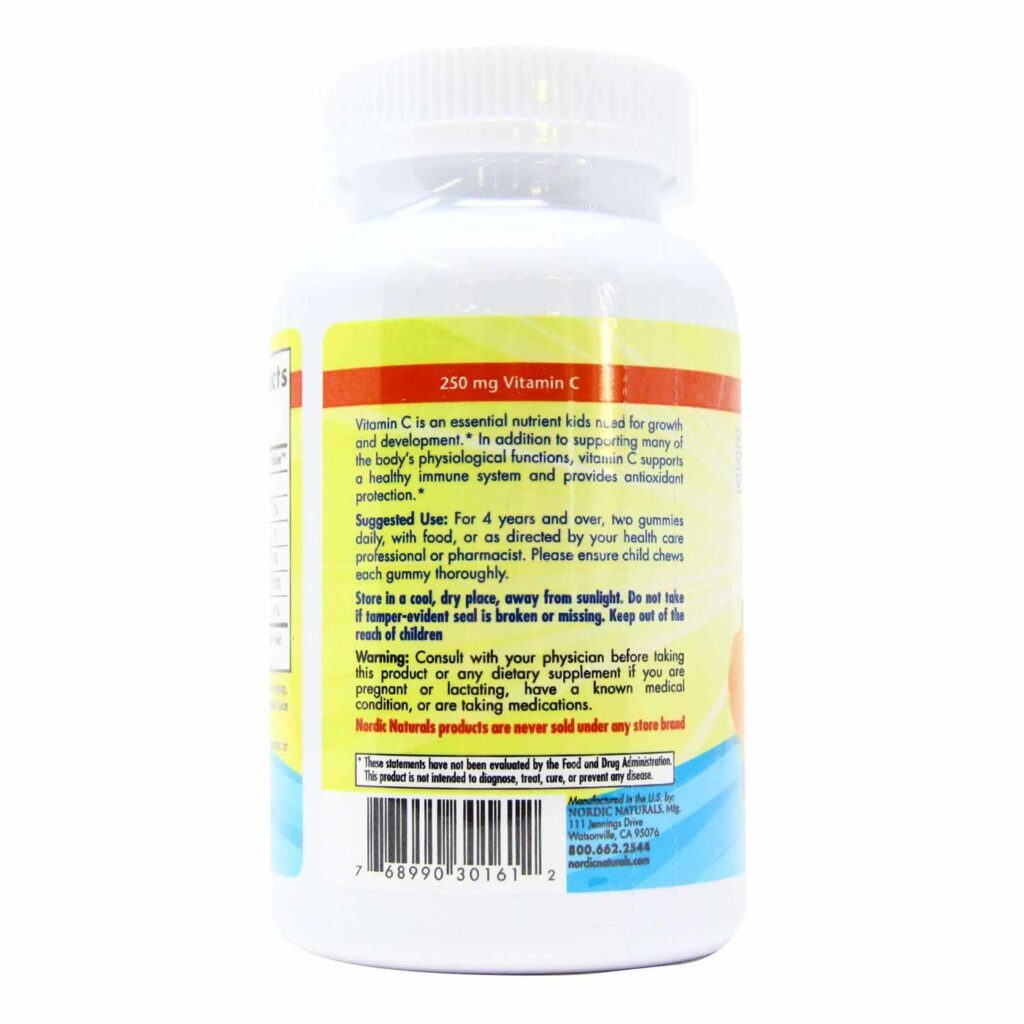 Nordic Naturals Vitamina C Mastigável 250 mg Sabor Tangerina - 120 Gomas - Saúde Imunológica e Antioxidante - Imagem 3