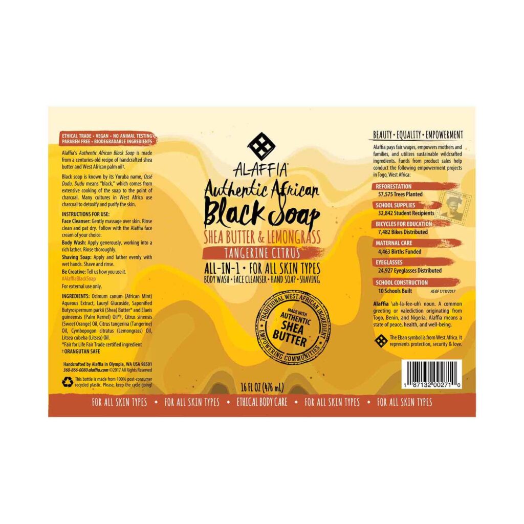 Alaffia Authentic Preto Soap Tangerina 454g - Sabonete Natural de Pele Radiante - Imagem 2