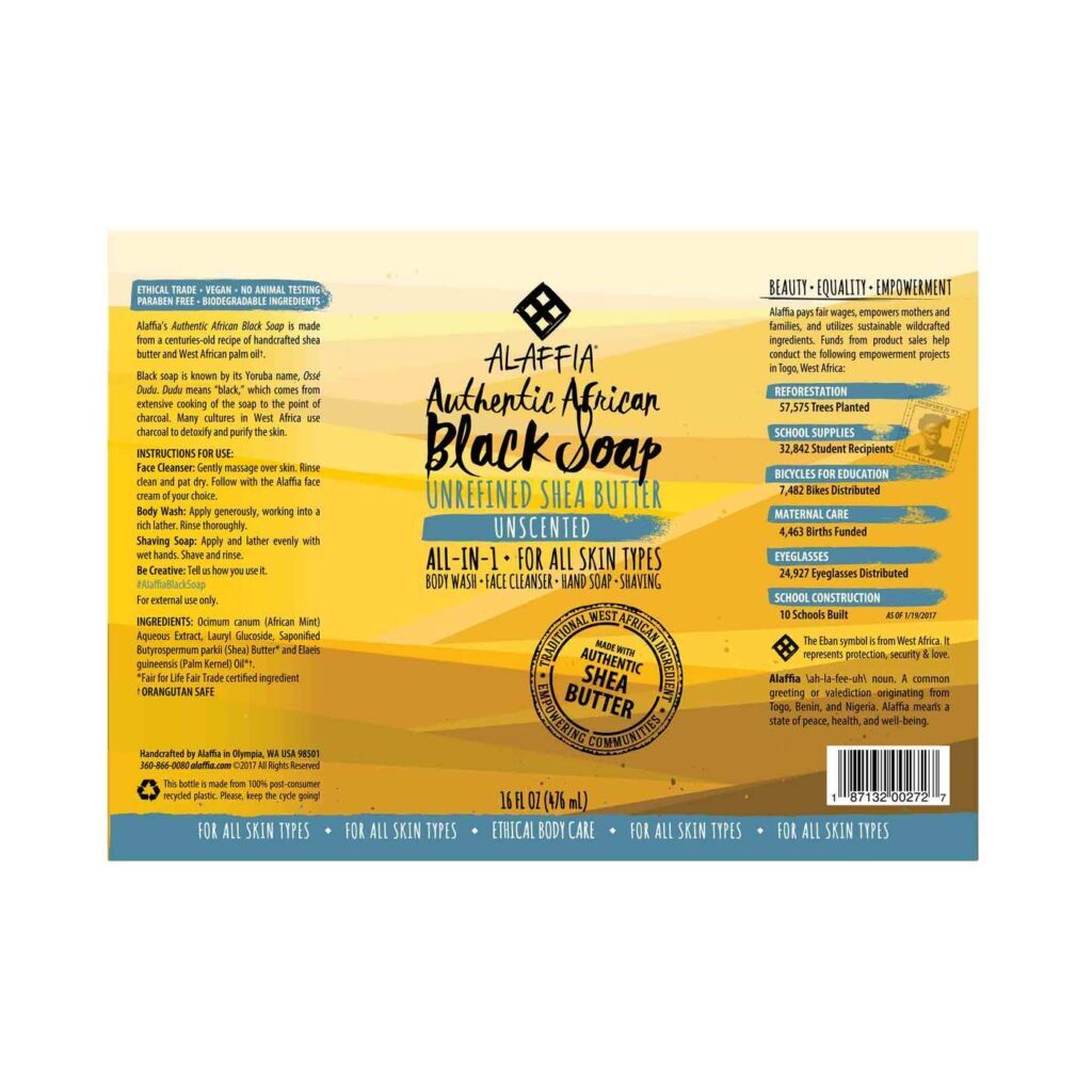 Alaffia Sabonete Preto Autêntico Sem Aroma - 476mL (16 oz) - Limpeza Profunda e Natural - Imagem 2