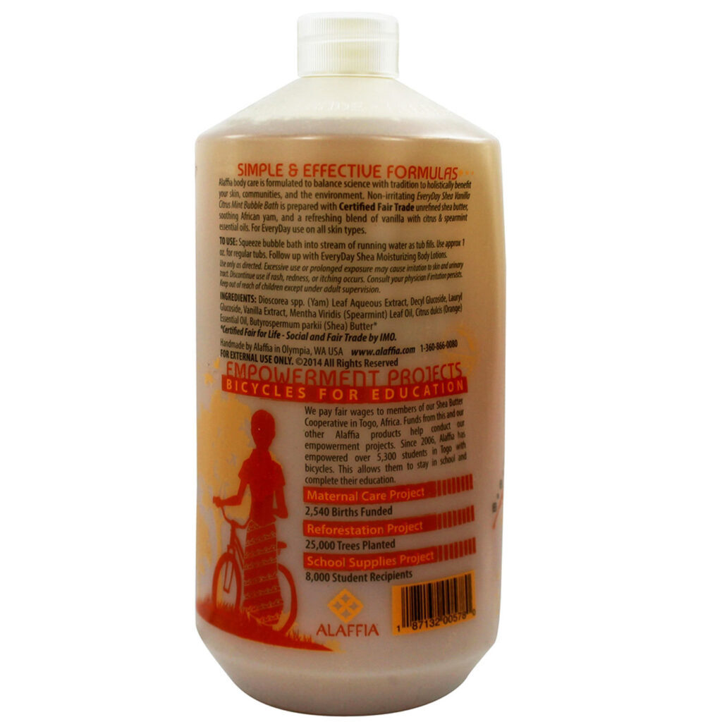 Alaffia Shea Bubble Bath Menta Citrino Baunilha - Banho de Espuma 946ml - Imagem 2