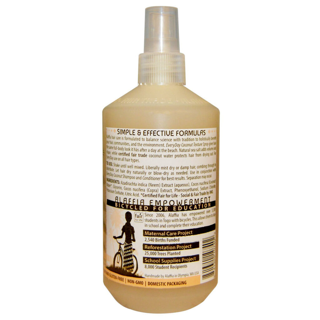 Alaffia Água de Coco e Sal Marinho: Spray Texturizador para Cabelos - 354ml (12 fl oz) - Imagem 2