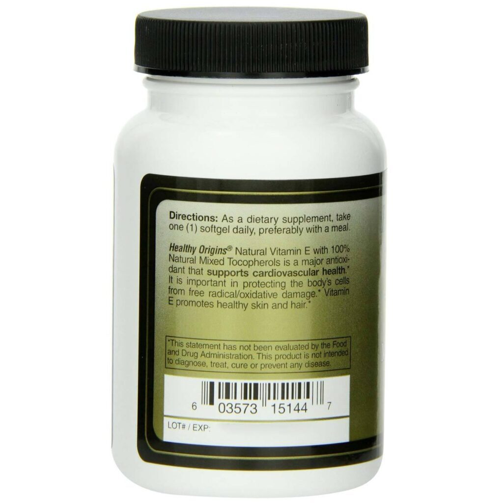 Healthy Origins Vitamina E 400 IU Tocoferóis Mistos 90 Cápsulas Gel - Imagem 3