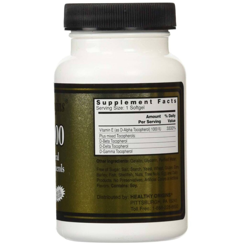 Vitamina E Tocoferóis Mistos 1.000 UI Healthy Origins 60 Cápsulas Gel - Imagem 2