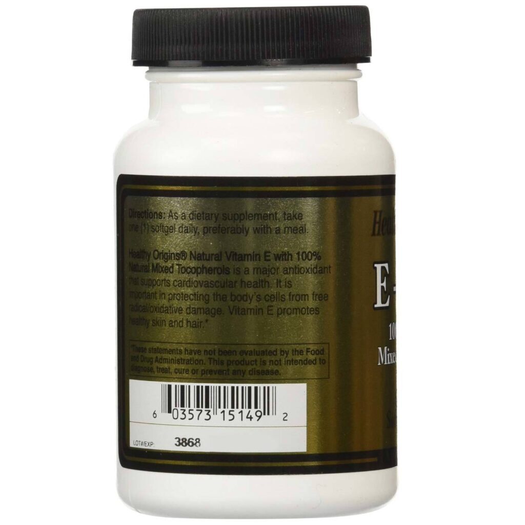 Vitamina E Tocoferóis Mistos 1.000 UI Healthy Origins 60 Cápsulas Gel - Imagem 3
