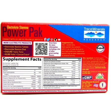 Trace Minerals Research Electrolyte Stamina Power Pak - 30 Sachês Sabor Amora e Mirtilo - Imagem 2