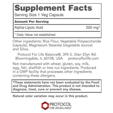 Protocol for Life Balance, Ácido Alfa Lipóico 250 mg - 90 Cápsulas Vegetarianas - Image 2