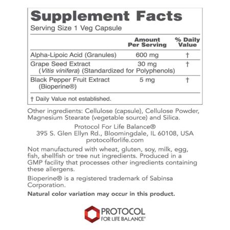 Protocol for Life Balance, Ácido Alfa-Lipóico - 600 mg - 60 Cápsulas Vegetarianas - Image 2