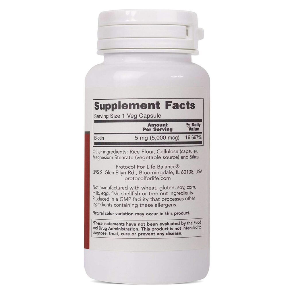 Protocol for Life Balance Biotina 5.000 mcg - 90 Cápsulas Vegetarianas para Cabelos, Pele e Unhas Saudáveis no Brasil - Imagem 2
