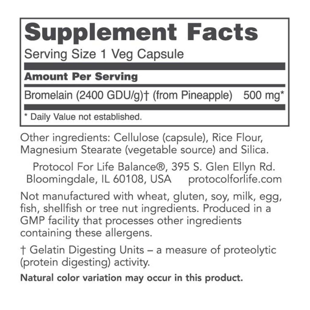 Protocol for Life Balance Bromelain 2.400 GDU/g - 90 Cápsulas Vegetarianas: Suporte Digestivo e Anti-inflamatório Natural - Imagem 2