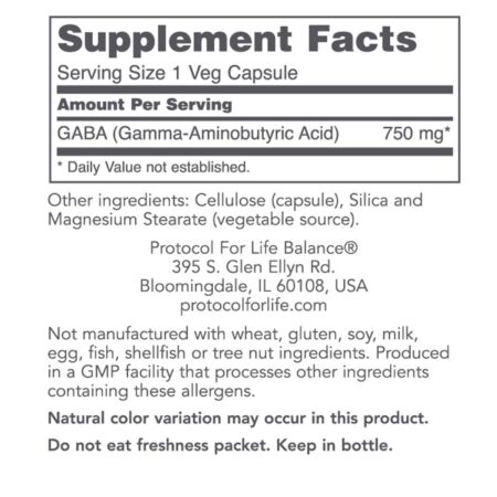 Protocol for Life Balance GABA - 750 mg - Cápsulas 120 Veg - Image 2