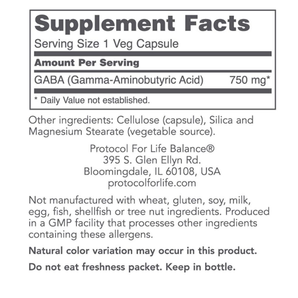 Protocol for Life Balance GABA - 750 mg - 120 Cápsulas Veganas para Relaxamento e Bem-Estar - Imagem 2