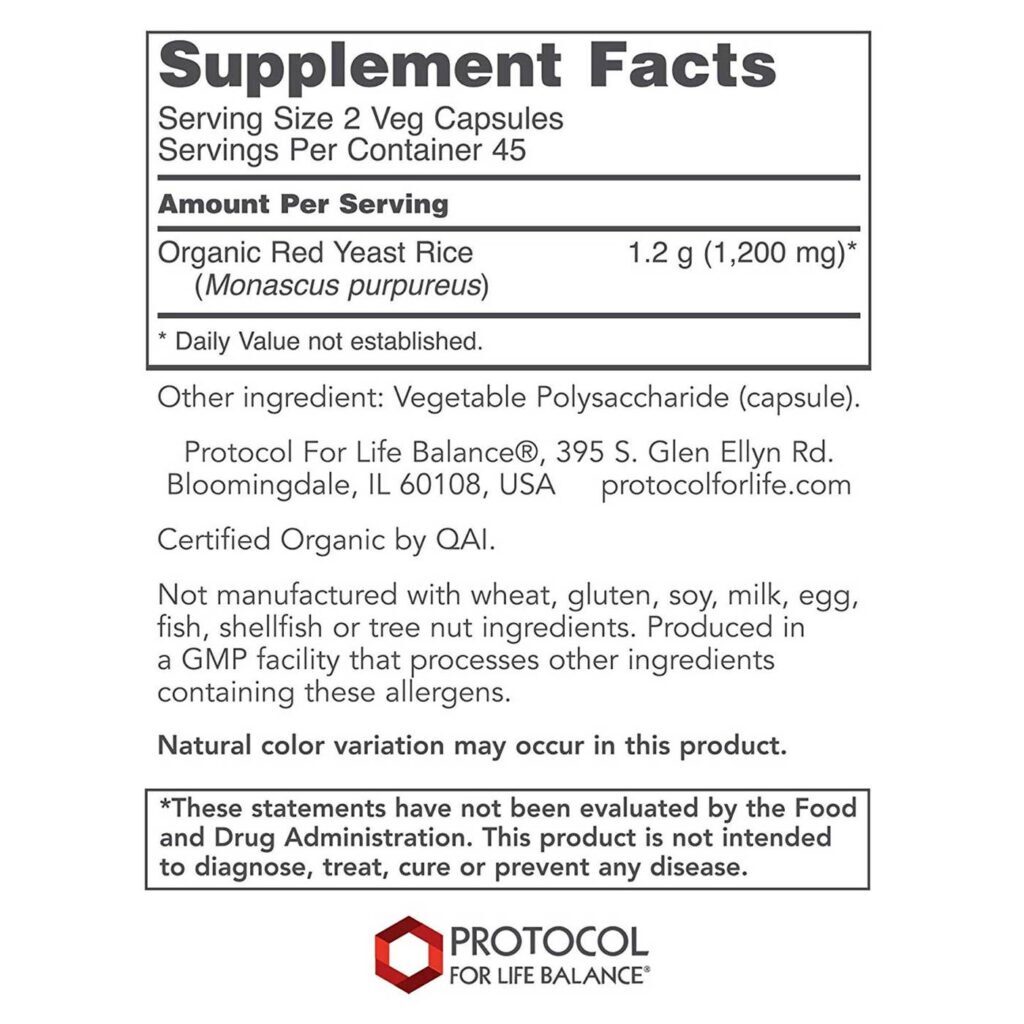 Protocol for Life Balance Extrato de Levedura de Arroz Vermelho 600 mg 90 Cápsulas Vegetarianas - Imagem 2