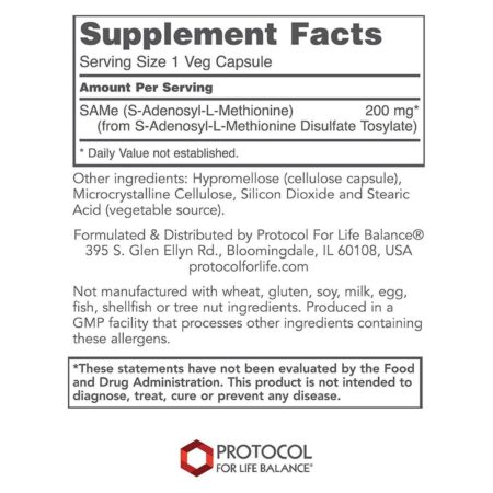 Protocol for Life Balance, SAMe 200 mg - 60 Cápsulas Vegetarianas - Image 2