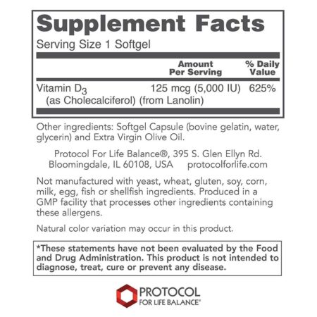 Protocol for Life Balance Alta Potência Vitamina D3 - 5.000 UI - 120 Softgels - Image 2