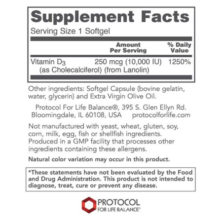 Protocol for Life Balance Alta Potência Vitamina D3 - 10.000 UI - 120 Softgels - Image 2