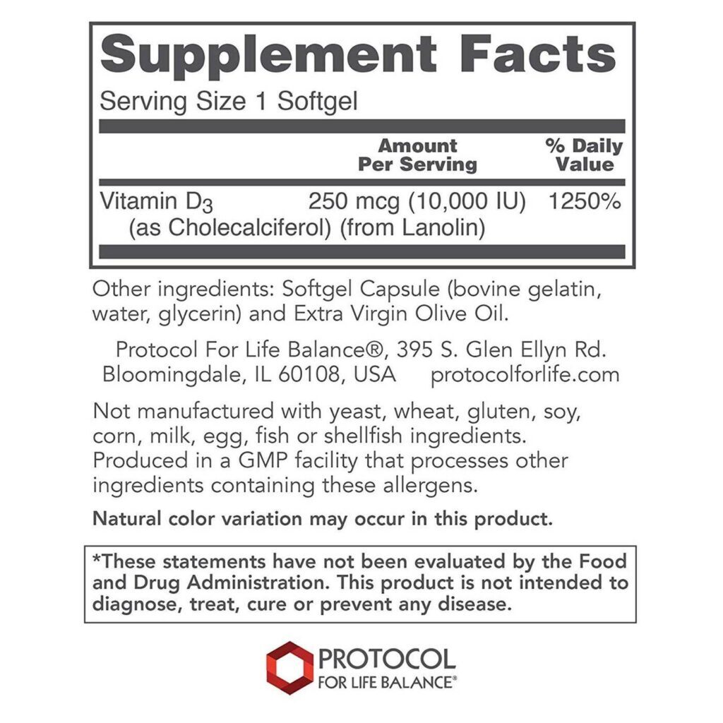 Protocol for Life Balance Vitamina D3 Alta Potência 10.000 UI - 120 Softgels - Imagem 2