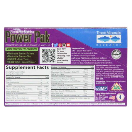 Trace Minerals Research Electrolyte Stamina Power Pak, Concord Grape - 32 packets - Image 3