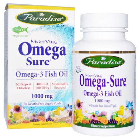 Paradise Ervas Medvita Omega-Sure Óleo de Peixe - 1000 mg - 30 Liquid VGels