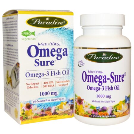 Paradise Ervas Omega Sure Óleo de Peixe - 1000 mg - 60 Liquid VGels