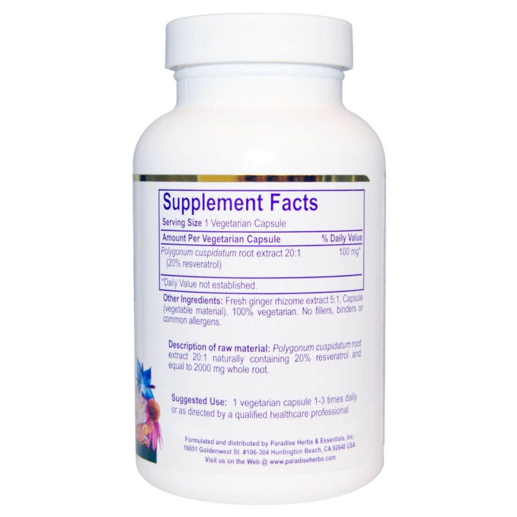 Paradise Herbs Resveratrol 180 Cápsulas Vegetarianas - Potência Antioxidante para sua Saúde - Imagem 2