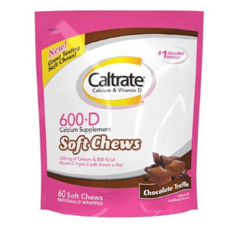 Caltrate, Cálcio e Vitamina D - 600+D, Trufa de Chocolate - 60 Comprimidos Mastigáveis