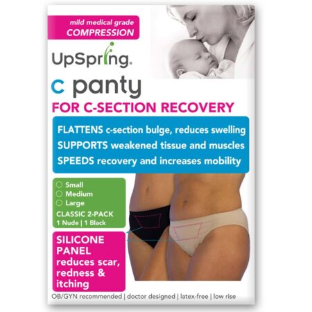 UpSpring Classic Waist C-Section Recovery Underwear 2-Pack, Pequeno - Nude/Preto