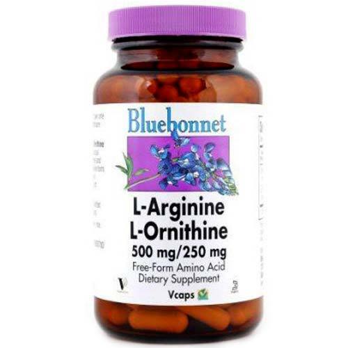 Bluebonnet Nutrition L-Arginina/L-Ornitina 500mg/250mg - 100 Cápsulas Vegetais | Energia e Recuperação Muscular