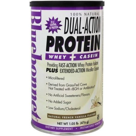 Bluebonnet Nutrition 100% Natural Dual Action Proteína Powder, Baunilha francesa - 1.05 lb