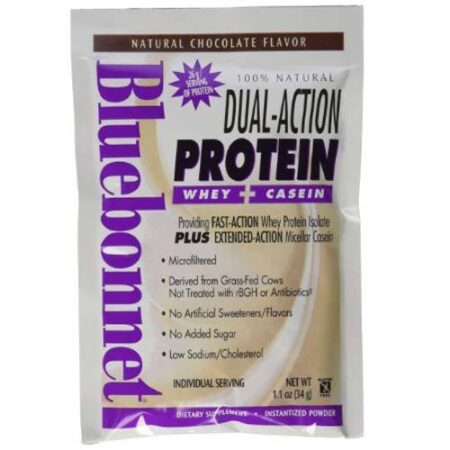 Bluebonnet Nutrition, 100% Proteína Natural em Pó de Ação Dupla - Sabor Chocolate - 8 Pacotes