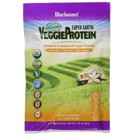 Bluebonnet Nutrition Super Earth Orgânico VeggieProteína Powder, Vanilla Chai - 8 Packets